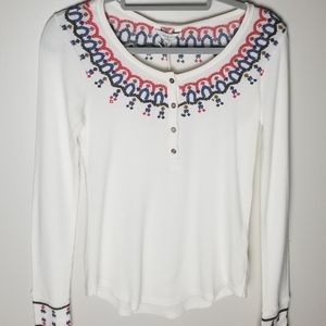 Lucky Brand Front Buttons Embroidered Long Slevees